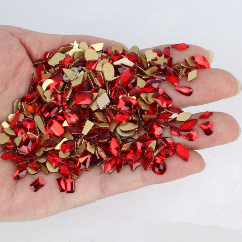 100pcs Nail Art Rhinestones Flat Back Mix Shapes 3D Decor Elongated Glass Stones