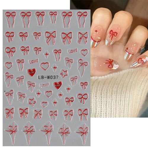 8Sheet Valentine’s Day Nail Stickers Pink Red Lover Bow Nail Art Stickers