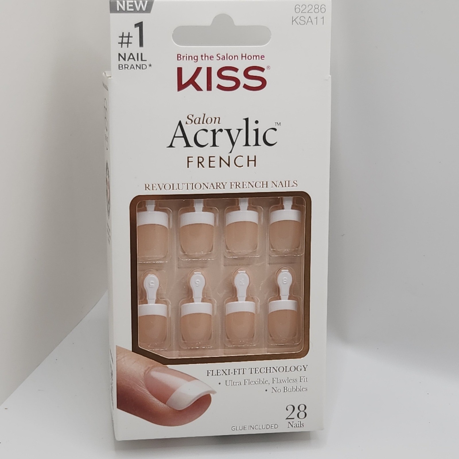KISS Salon Acrylic French Nails Short Square Nude Power Play Press-On Kit