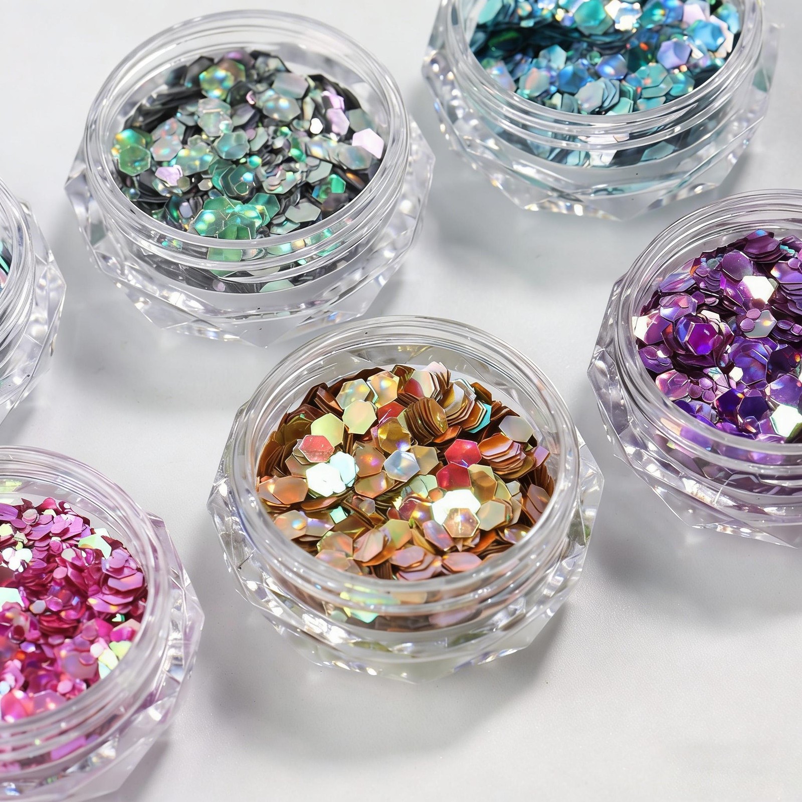 6-Color Japanese Hexagon Nail Sequins, Holographic Iridescent Glitter Flakes DIY