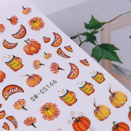 Fall Nail Art Stickers Decals Autumn Pumpkin Nail Decals 8PCS 3D fall pumpkin