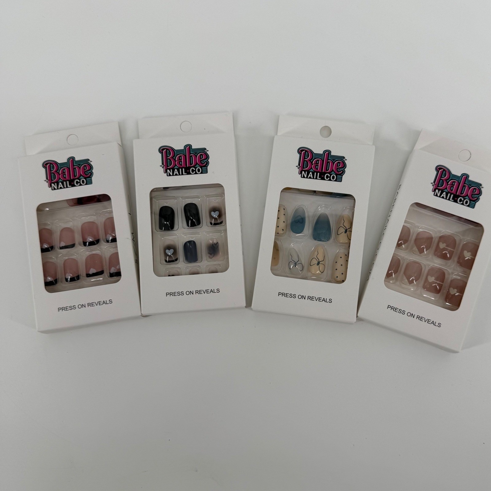 Babe Nail Co 4 pack Press On Valentines Nails Multiple Designs Hearts, bows