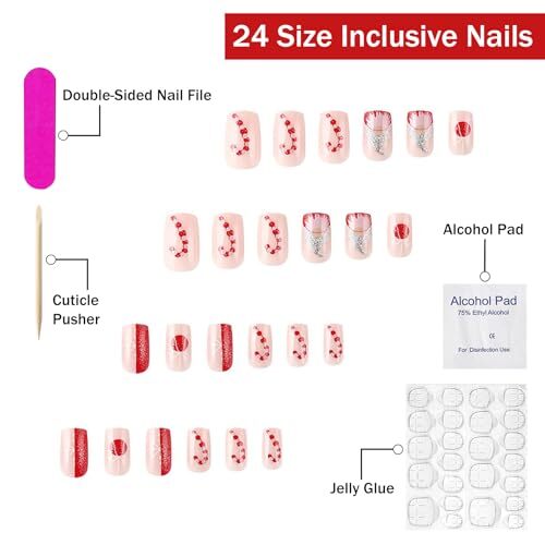 Christmas Press on Nails Medium Square SWEKKE Winter Fake Christmas Nails17