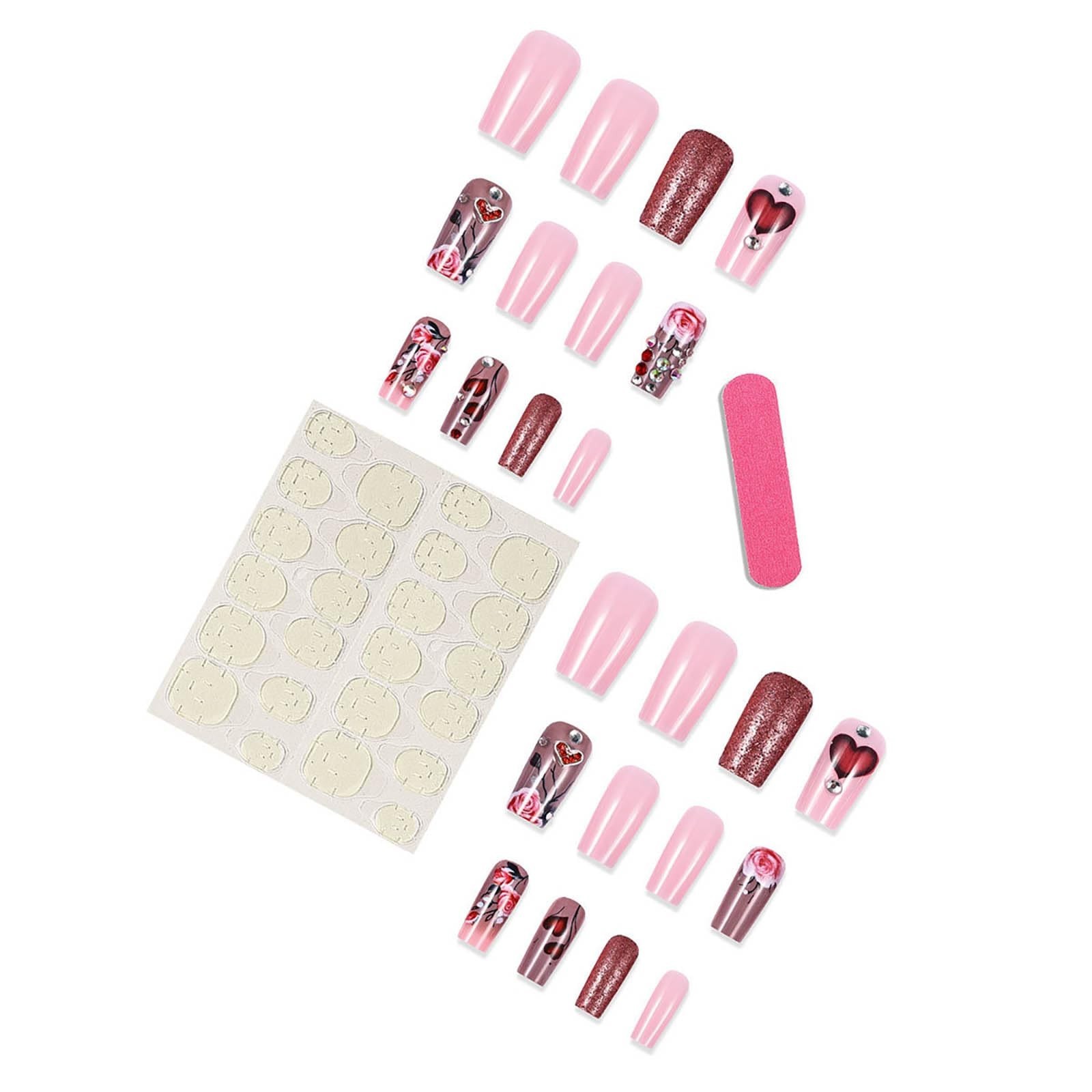 Rose Heart 3D Gem Handmade Press On Nails