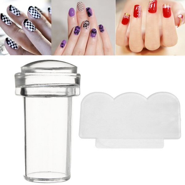 Nail Art Clear Jelly Head Silicone Stamper Scraper Transparent+ Stamp Plate Free
