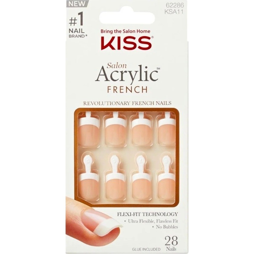 KISS Salon Acrylic French Nails Short Square Nude Power Play Press-On Kit