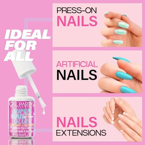 GELPARTY (8ml) Super Strong Brush On Nail Glue for Press On Nails & Tips –