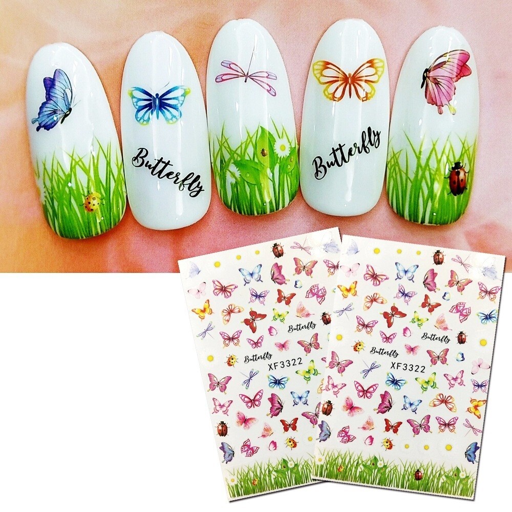 12 Sheets Set Nail Art Stickers Butterfly Bug Birds series Insects & Flower NS34