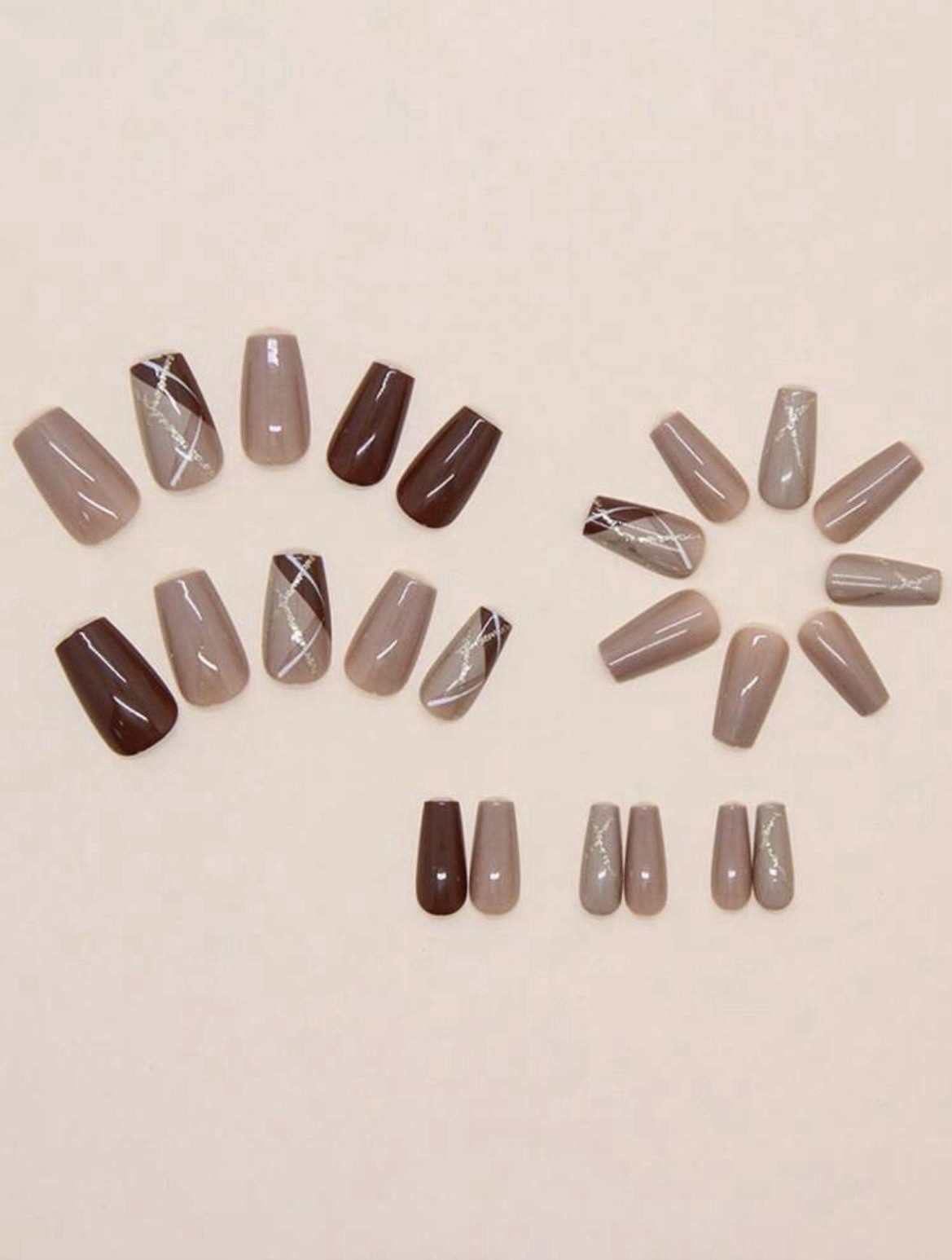 24pcs Medium Coffin Nails Vintage Glitter Ombre Design Reusable Press-On Nails