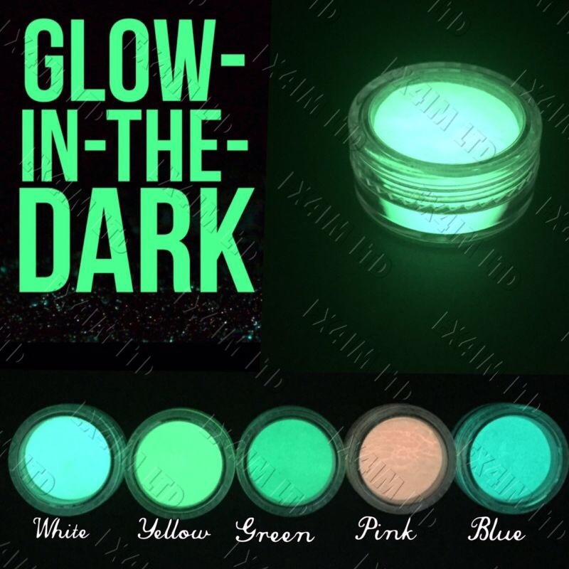 Glitter, Chrome, Pigment, Nail Powder GLOW IN THE DARK silver Crafting