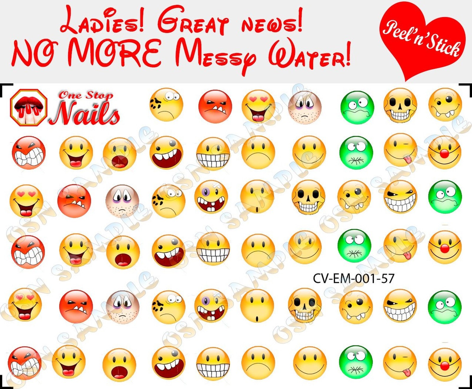 Emoji Clear Vinyl PEEL and STICK Nail Decals NOT WATERSLIDE