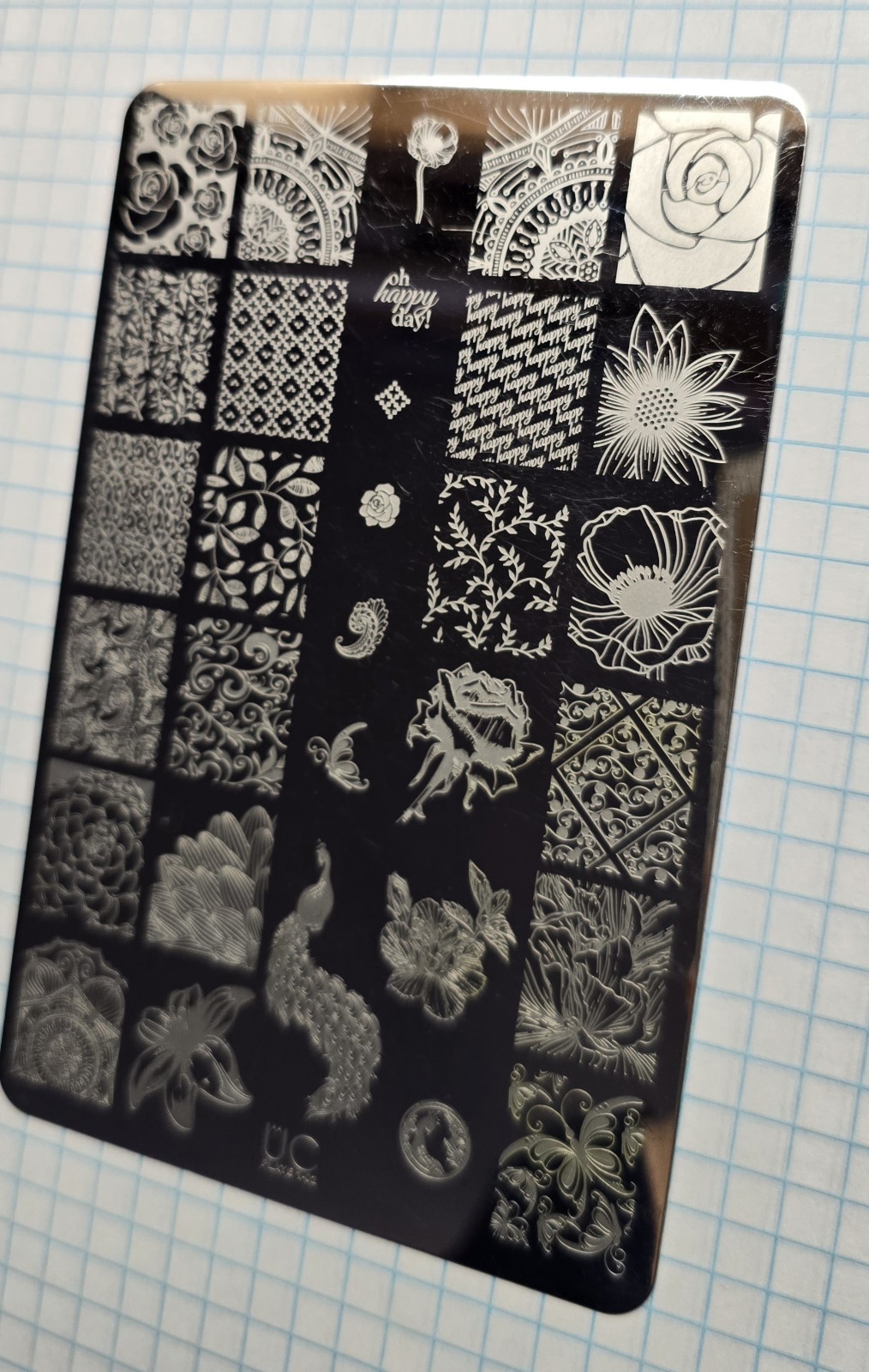 UBER CHIC UC 1-02 Nail Stamp Plate UberChic Peacock Feather Floral Flower Floris
