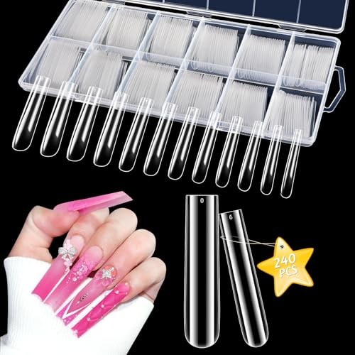 3XL Clear Full Cover Nail Tips for Acrylic Nails Professional, 240pcs with box