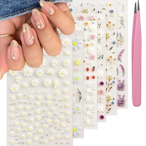 Flower Nail Art Stickers Decals 5D Embossed Flower Nail Decals Self Colorful-01