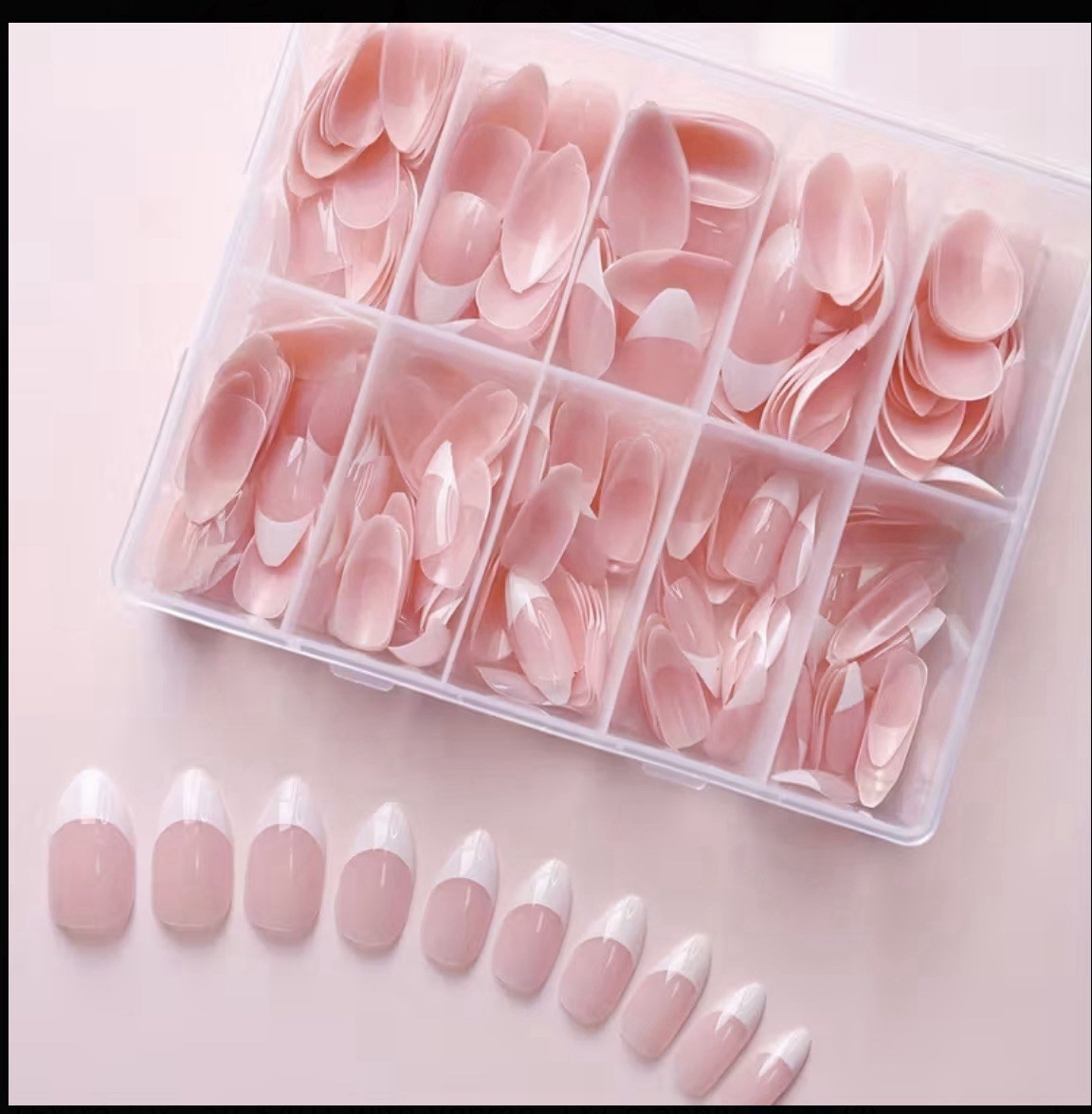 360pcs Short/Medium Almond French Tip Press on GelX Nails – Pink and White