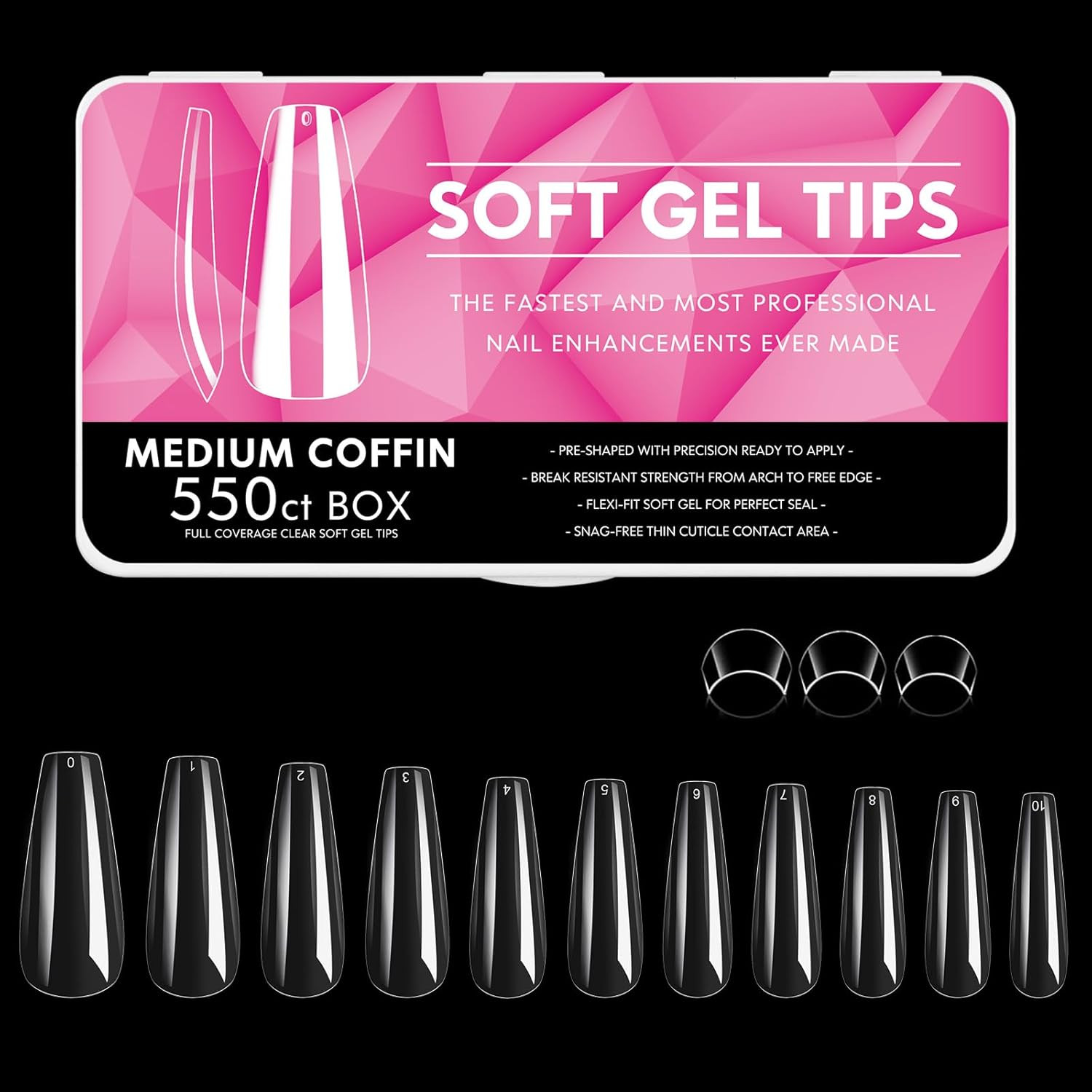 Long Square Nail Tips, 240Pcs Full Cover Soft Gel Nail Tips Pre-Shaped 3XL Strai