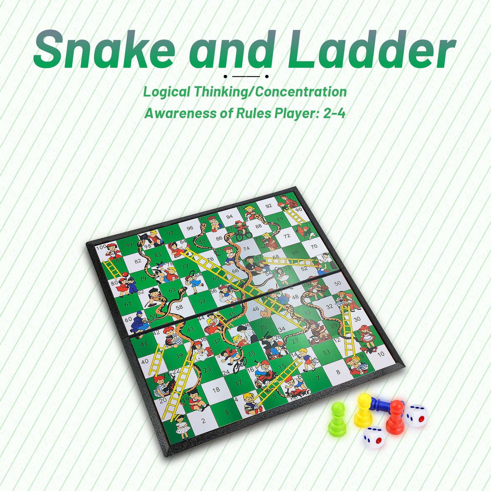 KIDAMI Magnetic Snakes and Ladders Board Game Set, Folding Portable Medium