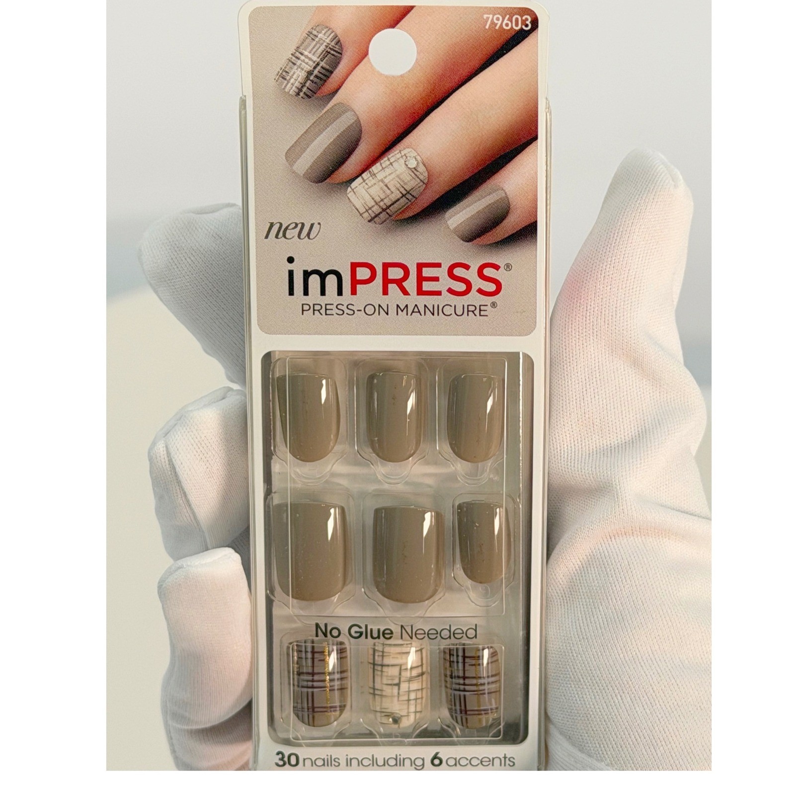 imPRESS Press-On Manicure Rainbow Taupe Plaid 30 Nails New Neutral Chic 94-35