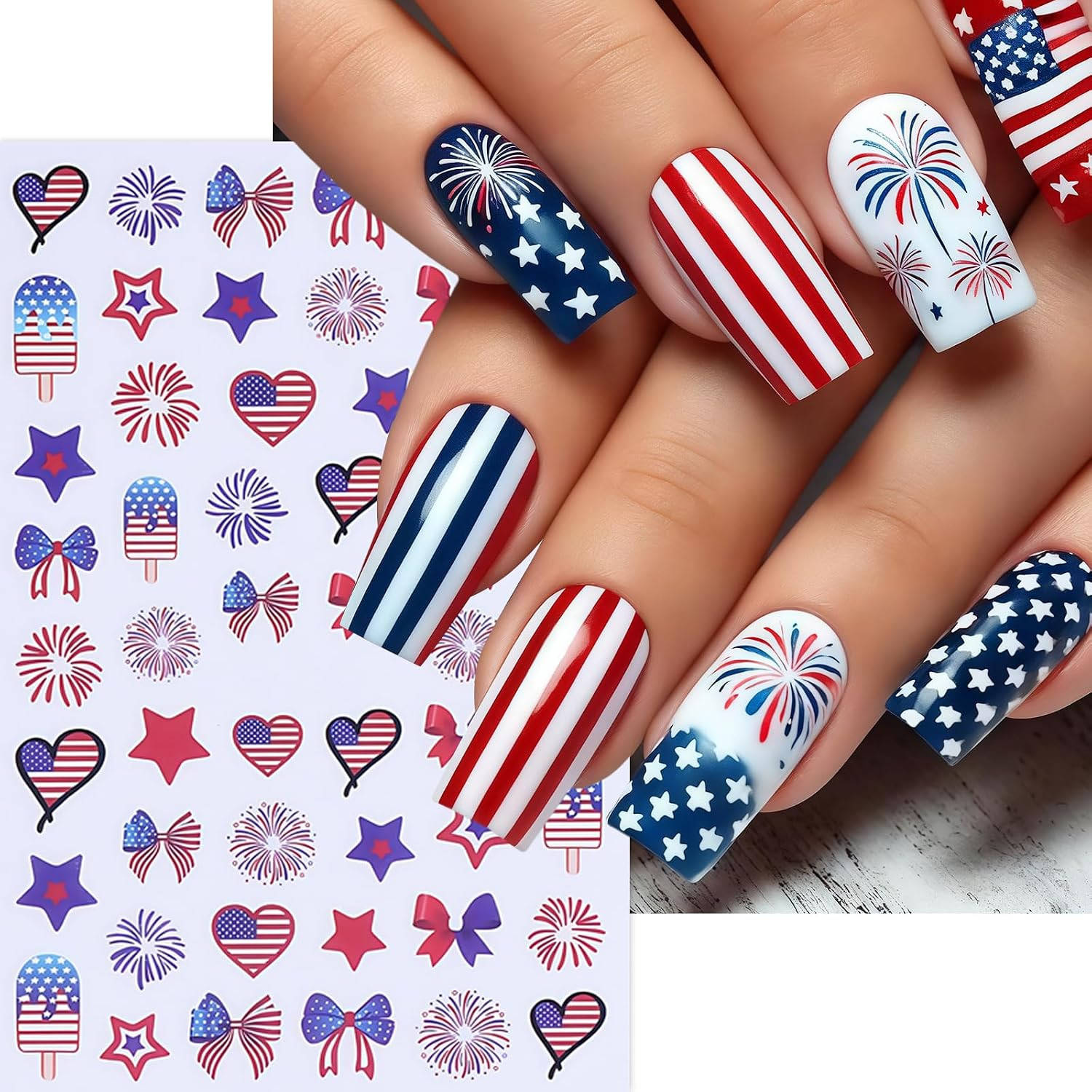 6 Sheets Independence Day Nail Stickers for Nail Art,4Th of July Nail Stickers P