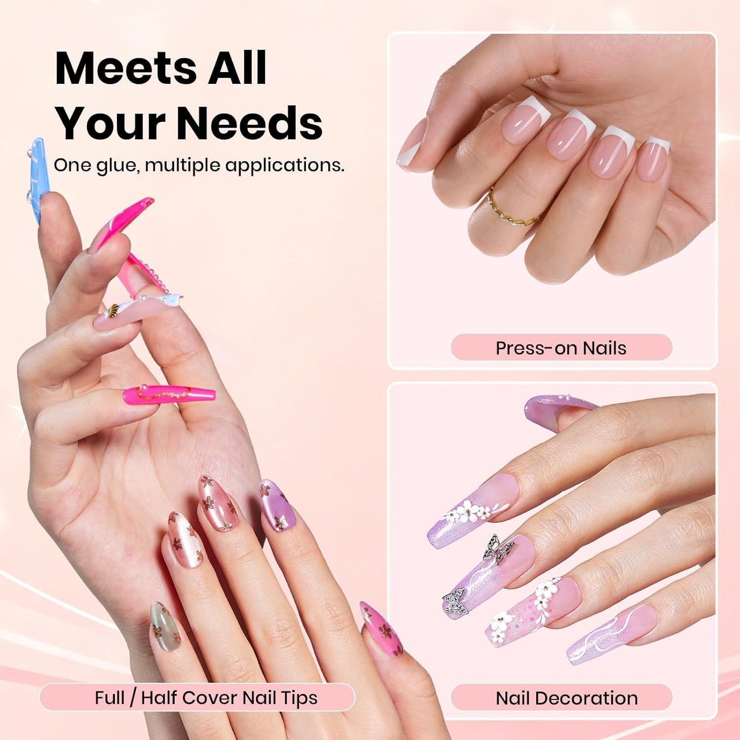Beetles Super Strong Nail Glue for Press on Nails, No UV Light Needed, 2Pcs 10G