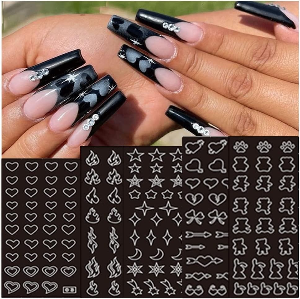 24 Sheets Nail Art Stencils Airbrush Templates Hollow Design French Manicure