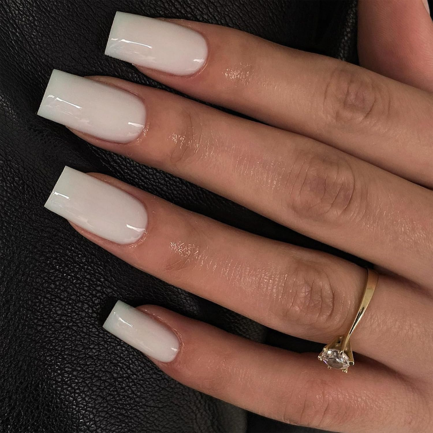 White Press On Nails Medium Long Square, Medium Coffin Nails glossy white