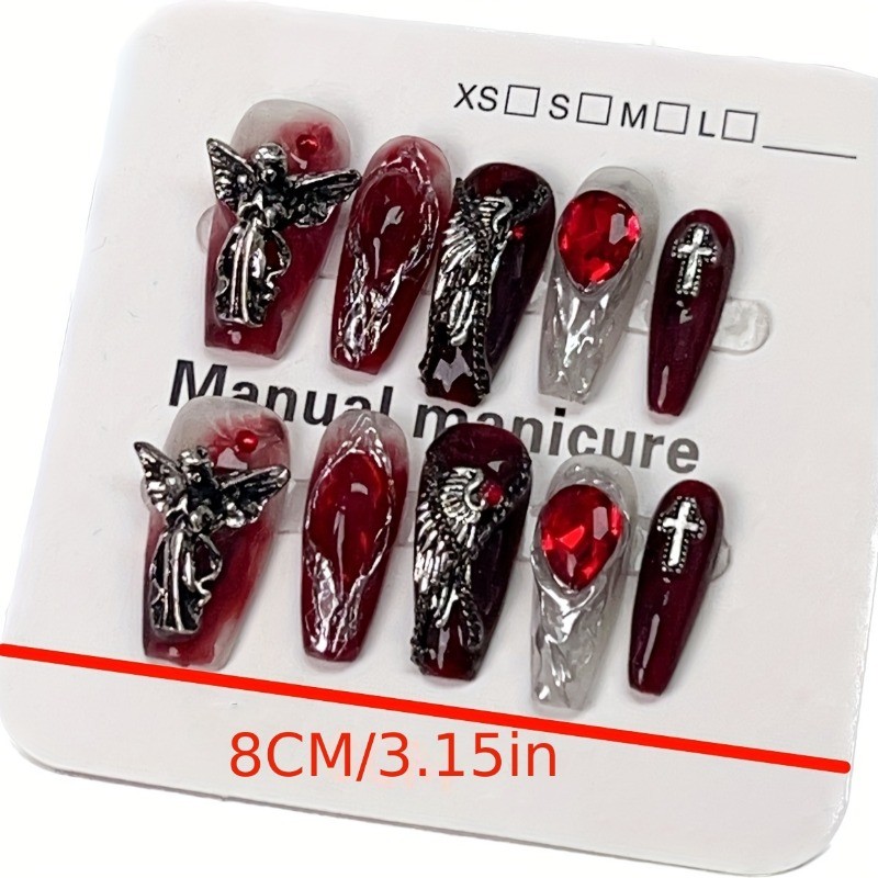 10Pcs Handmade Ballet Coffin Nails, Black Metallic Luster, Removable For Parties