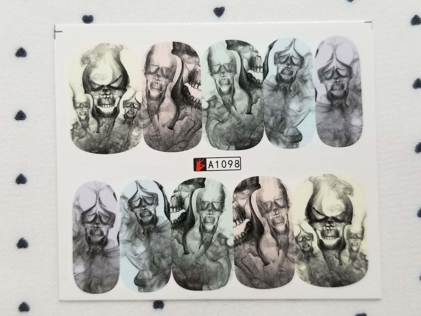 Goth Skull Nail Art Water Transfer Decals Sticker Small 6 Sheets【B】