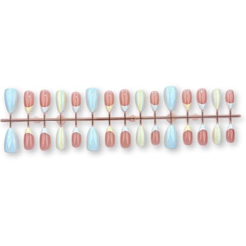 Almond Press On Nails – French Tip with Polka Dot & Striped Short Color32