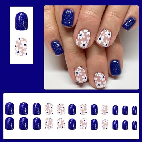 Blue Square Nails Press ons – Sweet Style – B04 – Blue