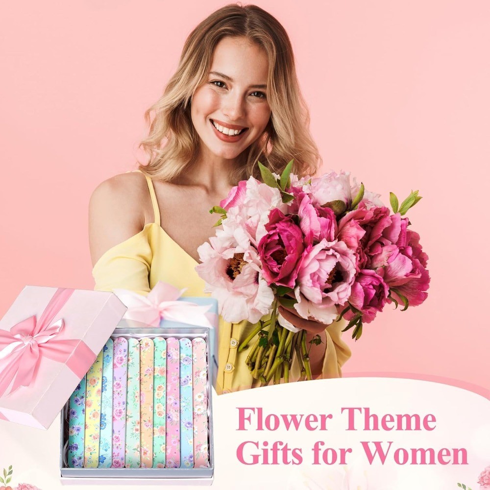 60 Pack Flower Board Nail File for Women Colorful Floral Double Sided Emery