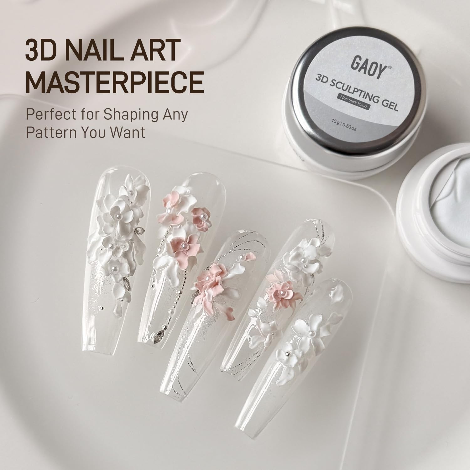 GAOY White 3D Sculpting Gel for Nail Art, 15g | Solid Nail Gelm, Non-Sticky, Har