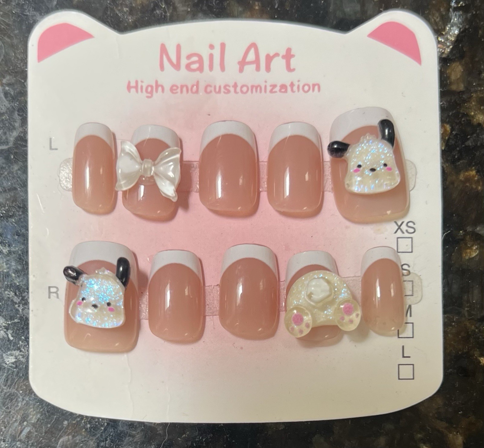 Sanrio Pochacco Short Press On Nails Glow In The Dark 3D Charms White French Tip