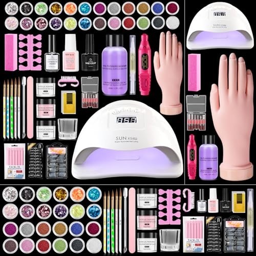 Acrylic Nail Kit for Beginners – Monomer Liquid, Powder, Practice Hand, UV Light