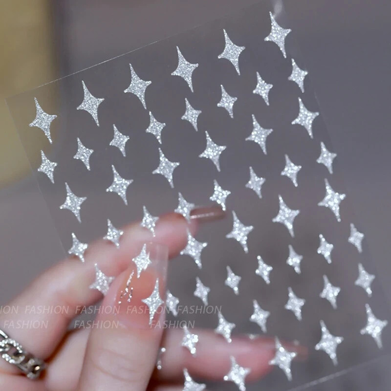 Glitter Star Heart Butterfly Design Nail Art Stickers, Self Adhesive Star Shape