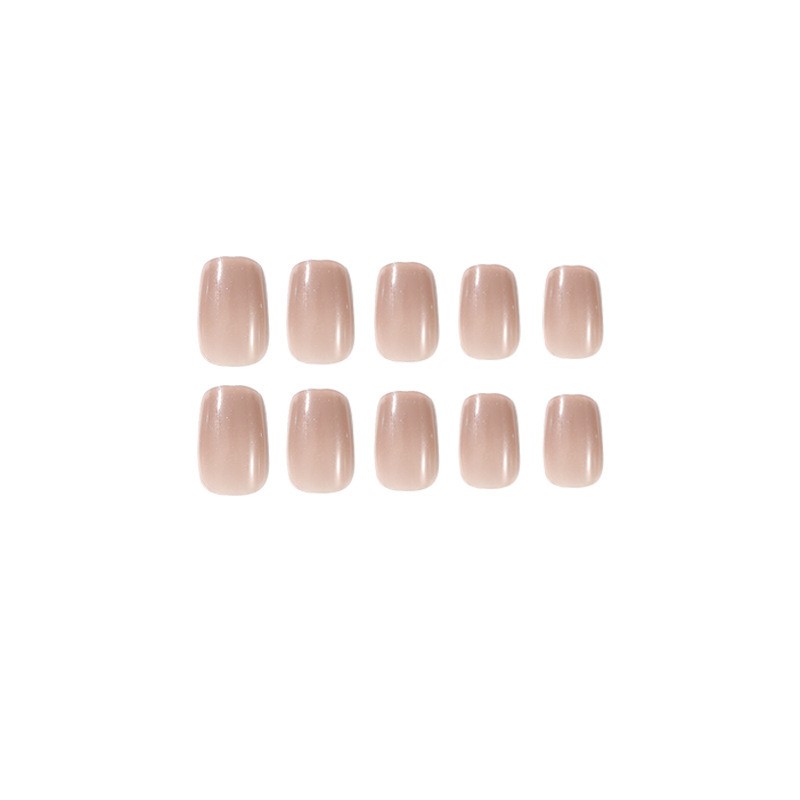 48pcs Short Square Press on Nails, Milk Tea Nude Clear Gloss Casual Manicure