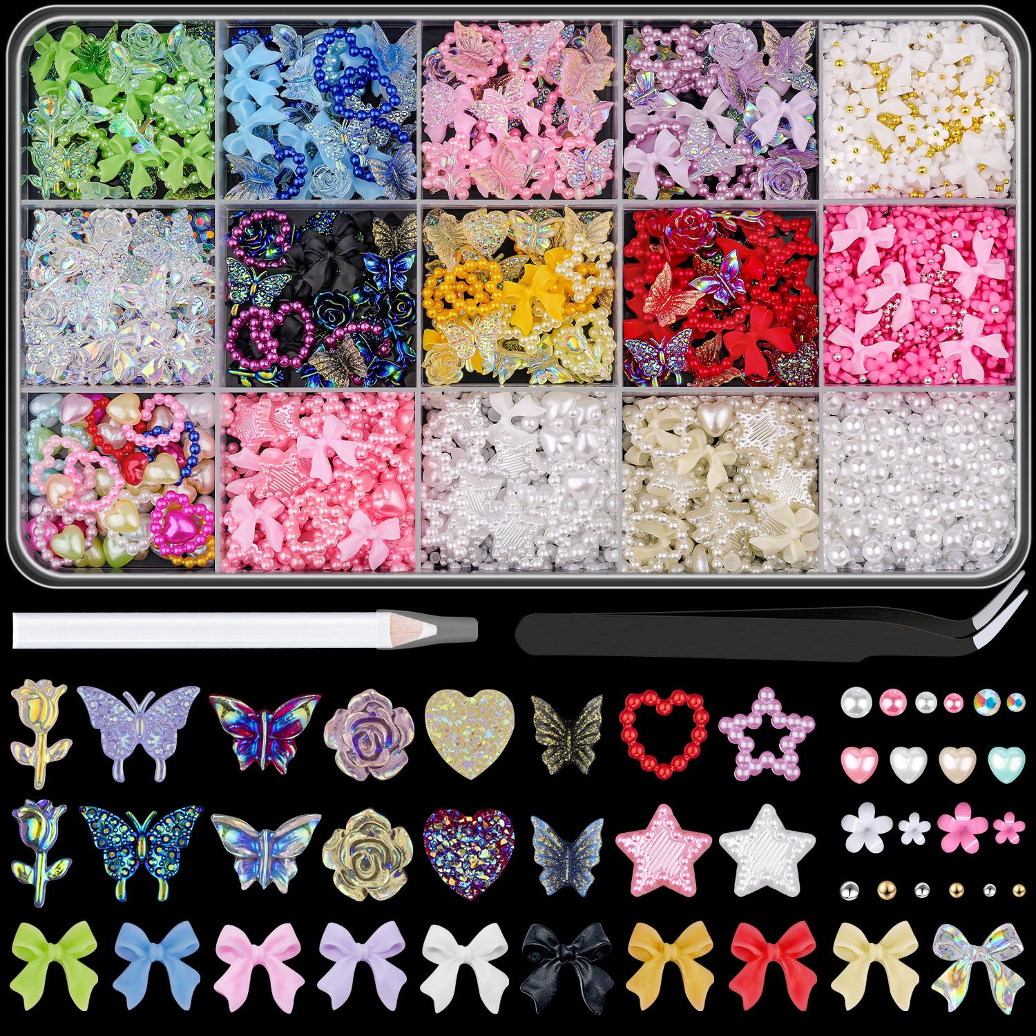 3D Nail Charms and Gems for Nails Design Set 1, Colorful Nail Bows Coquette