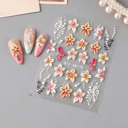 3Sheet 5D Embossed Nail Stickers – Spring Nail Art – Flower Stickers – 7