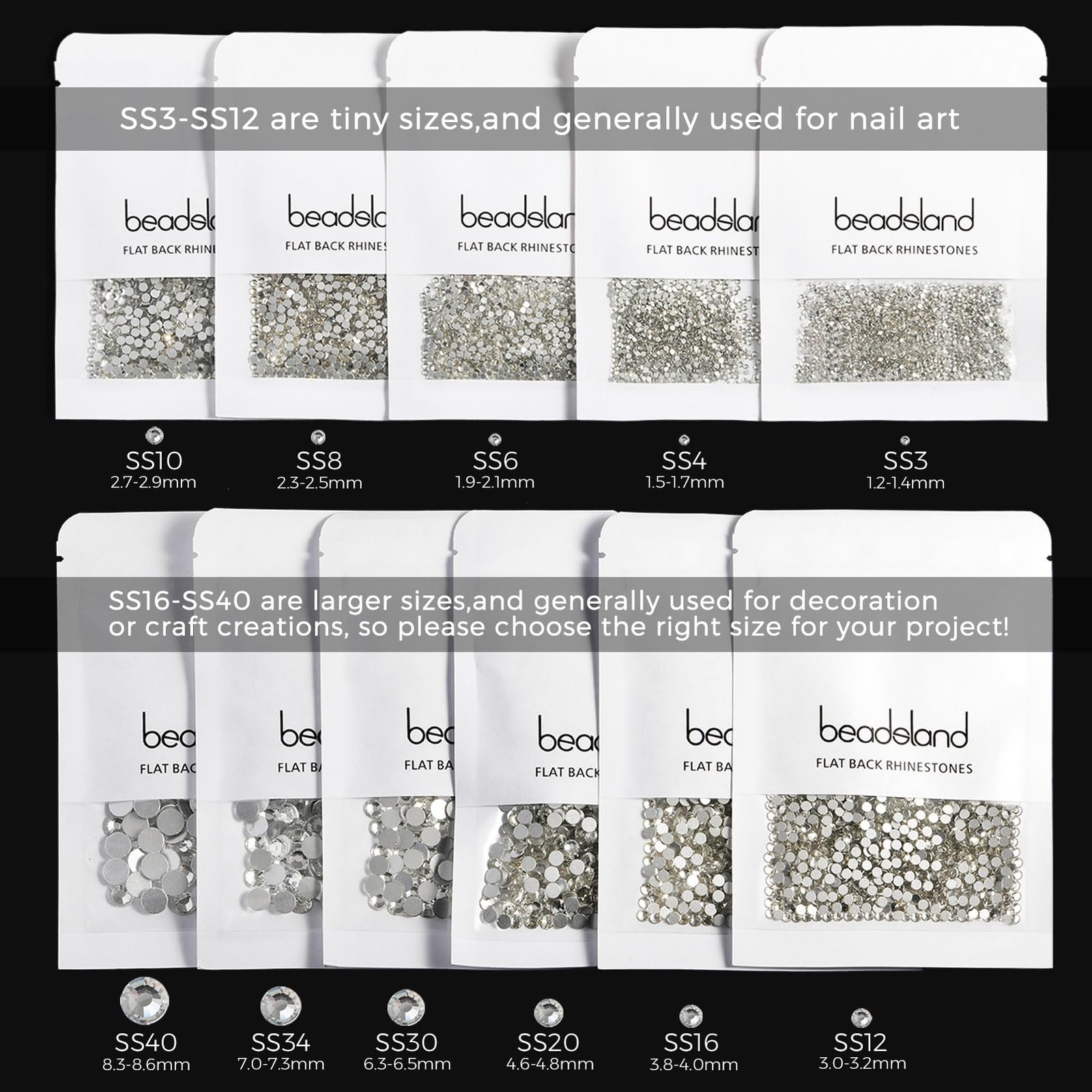 Beadsland 1440pcs Crystal AB Flat Back Rhinestones SS20 for Nail Art Crafts