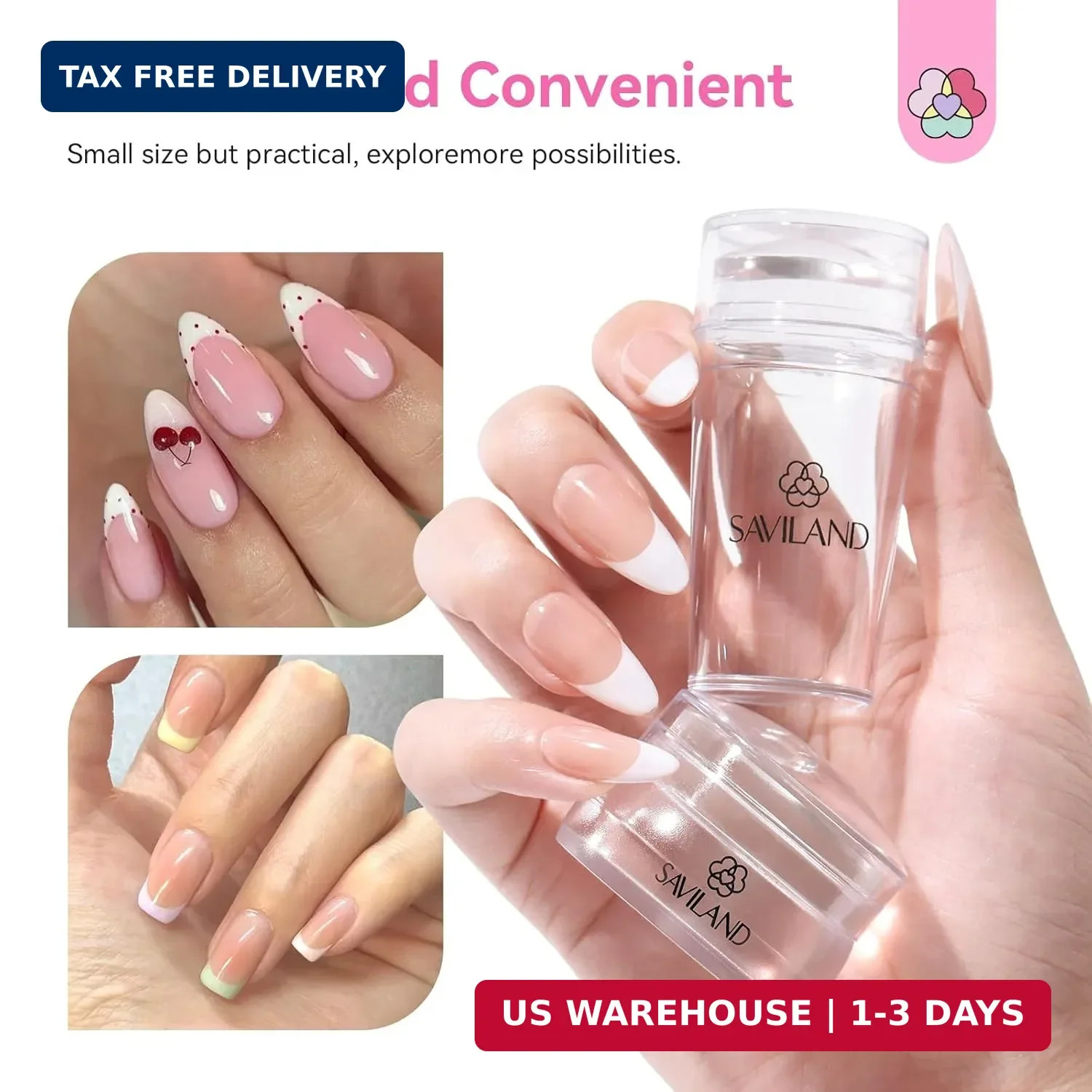 Saviland French Tip Nail Stamp: 4PCS Nail Art Stamper Kit Clear Silicone Nails S