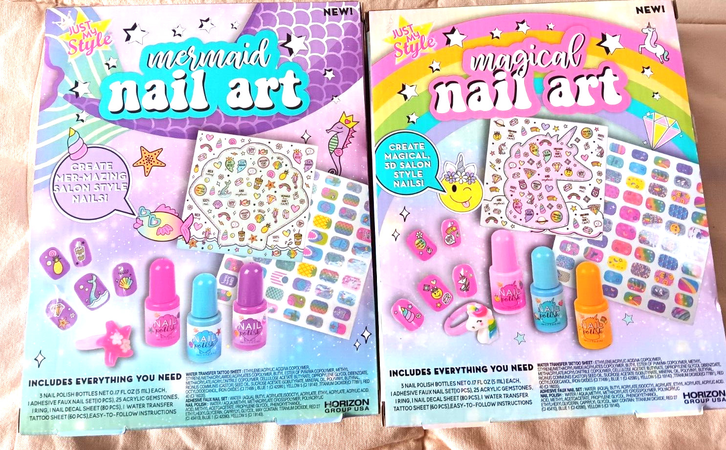 Mermaid Nail Art Lot Salon Style Faux Nails Ring Polish Gemstones Decals Tattoo