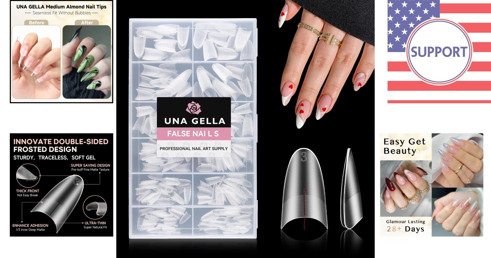 Elegant Half-Cover Medium Almond Gel Nail Tips – 504pcs for Beautiful Nail Style