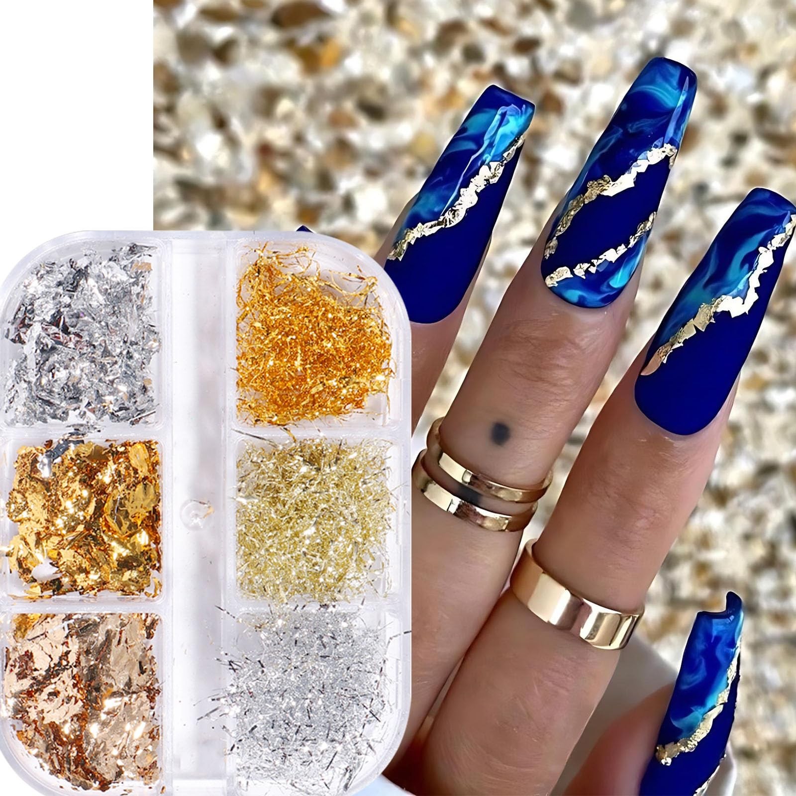 Metallic Chrome Mirror Nail Art Set, Gold Silver Nail Foils Gorgeous Nail Gli…