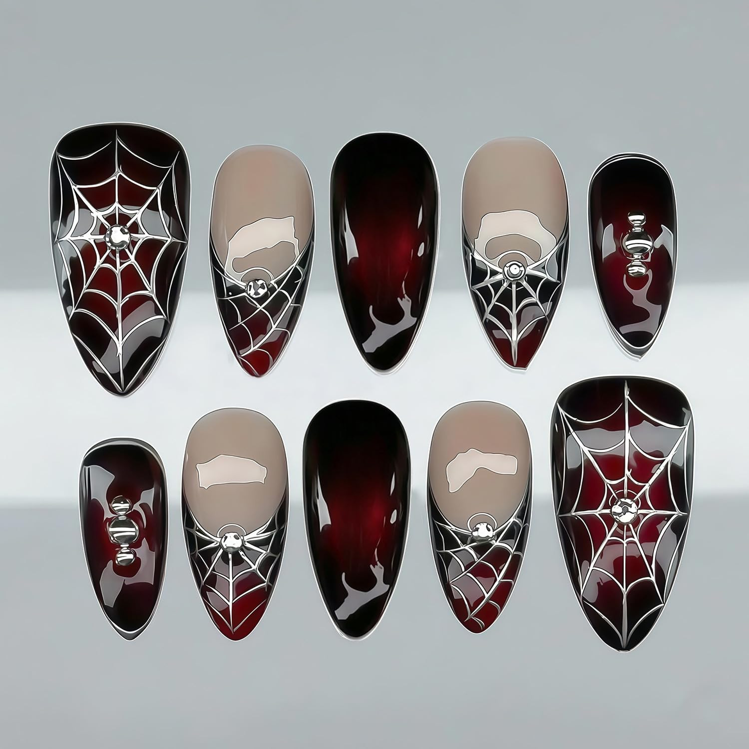 30Pcs Flower Press on Nails Medium Almond Fake Nails 3D Floral with Pearl Design