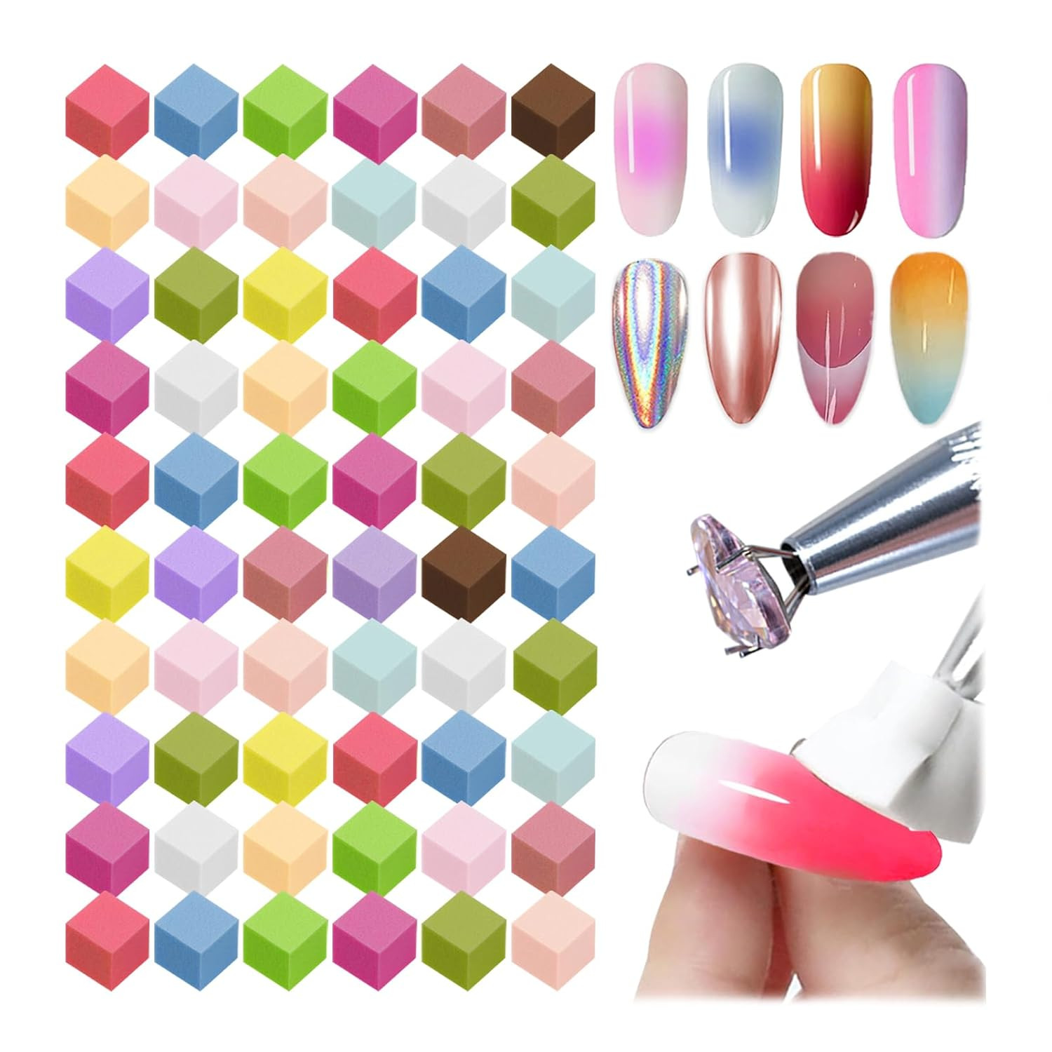 150 PCS Soft Nail Sponges for Ombre and Aura with Grabbing Pen Nail Art Brushes