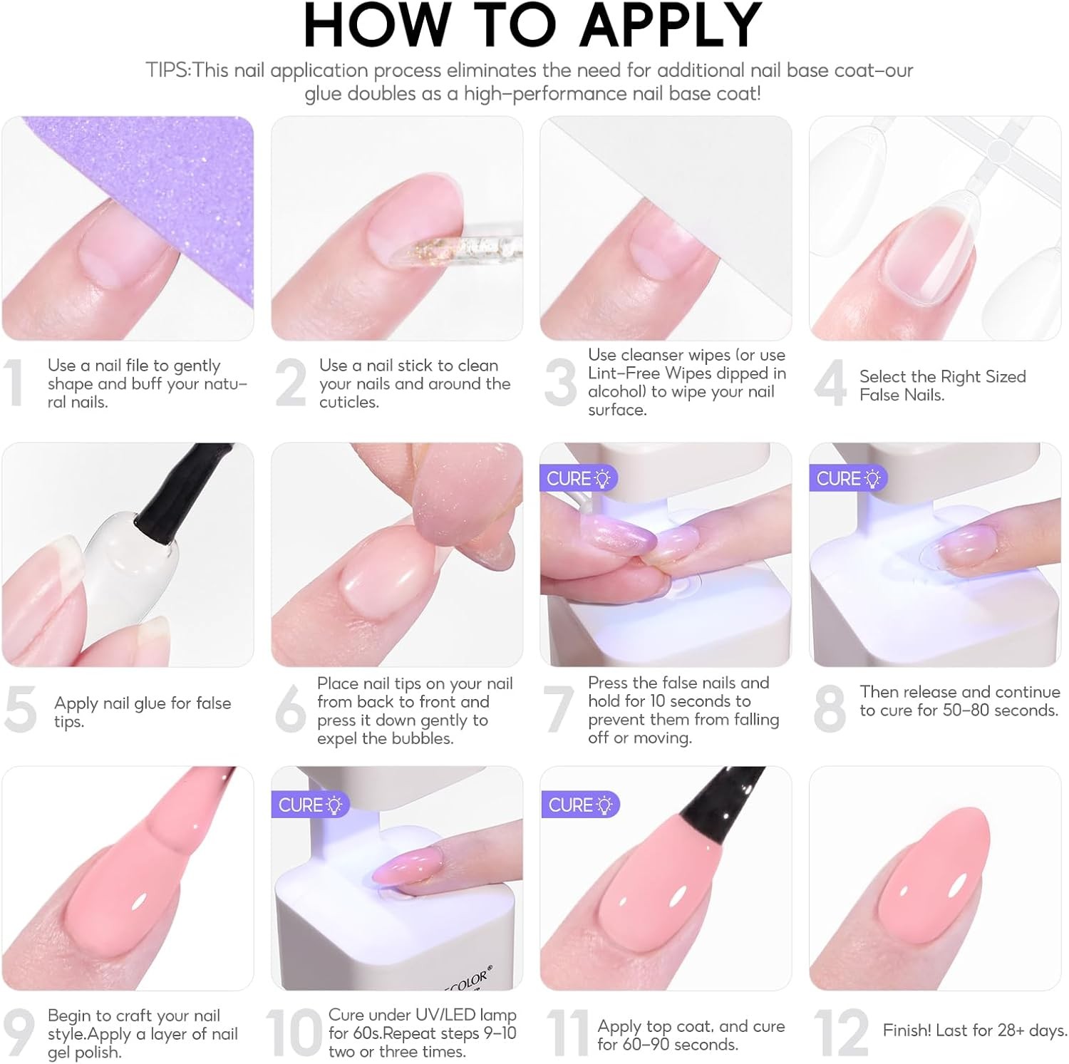 l Nail Kit, Short Medium Coffin Nail Tips with U V Lp 2