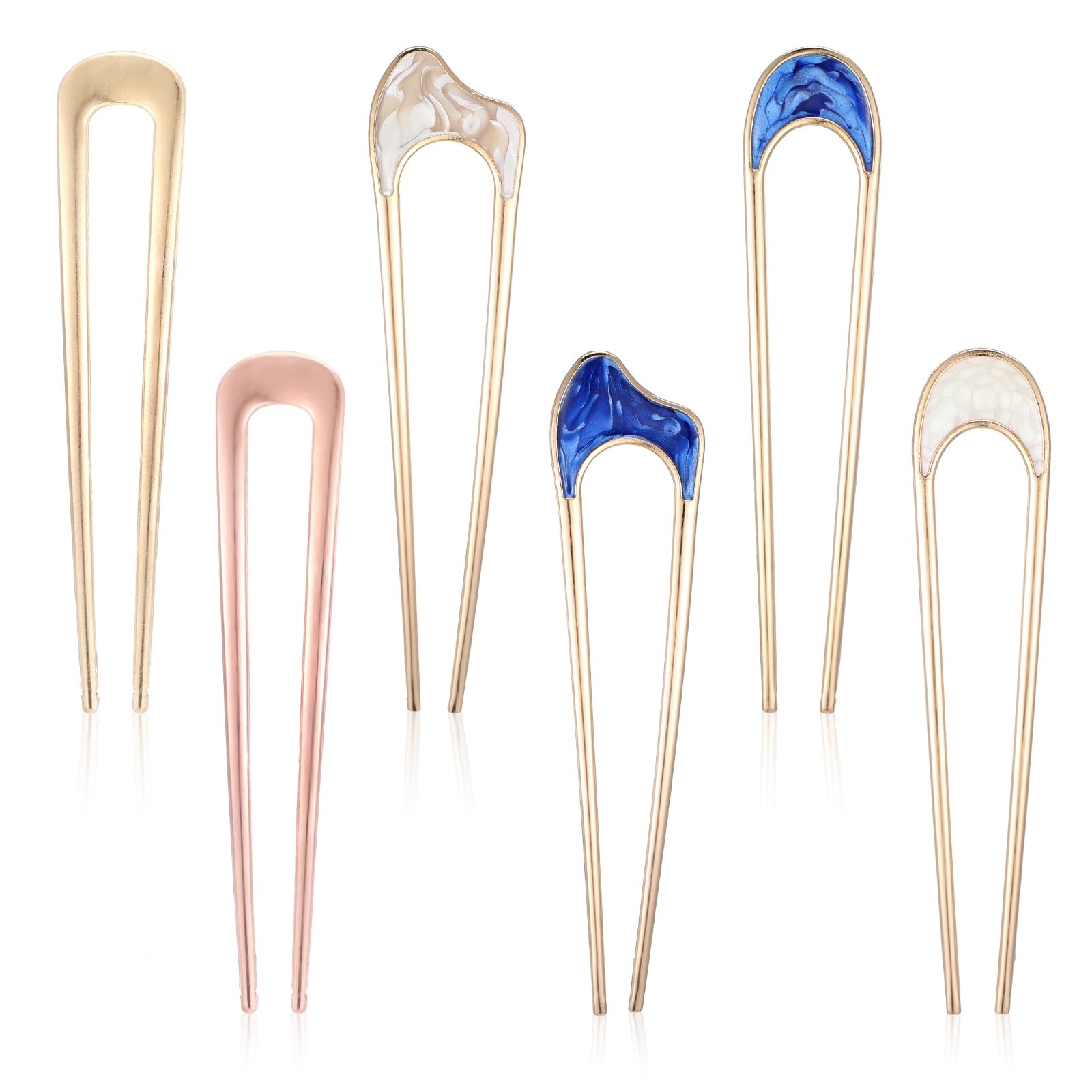 Nogeqi 6 Pcs Metal U Pins 1 Count (Pack of 6), blue, white, gold, rose gold