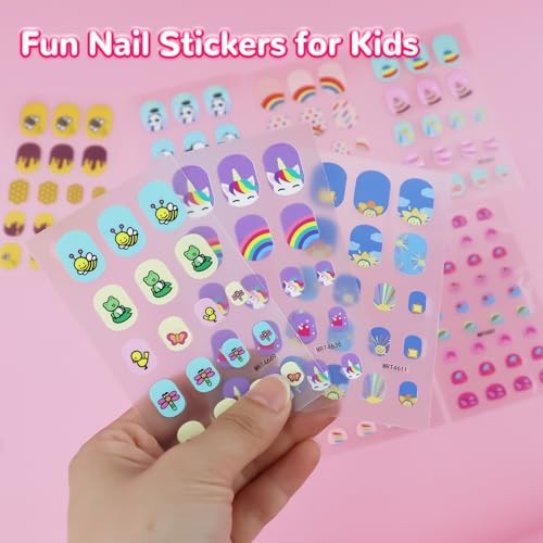 10 Sheets Colorful Kid Full Nail Wraps Stickers with Kids Nails Strips Cute