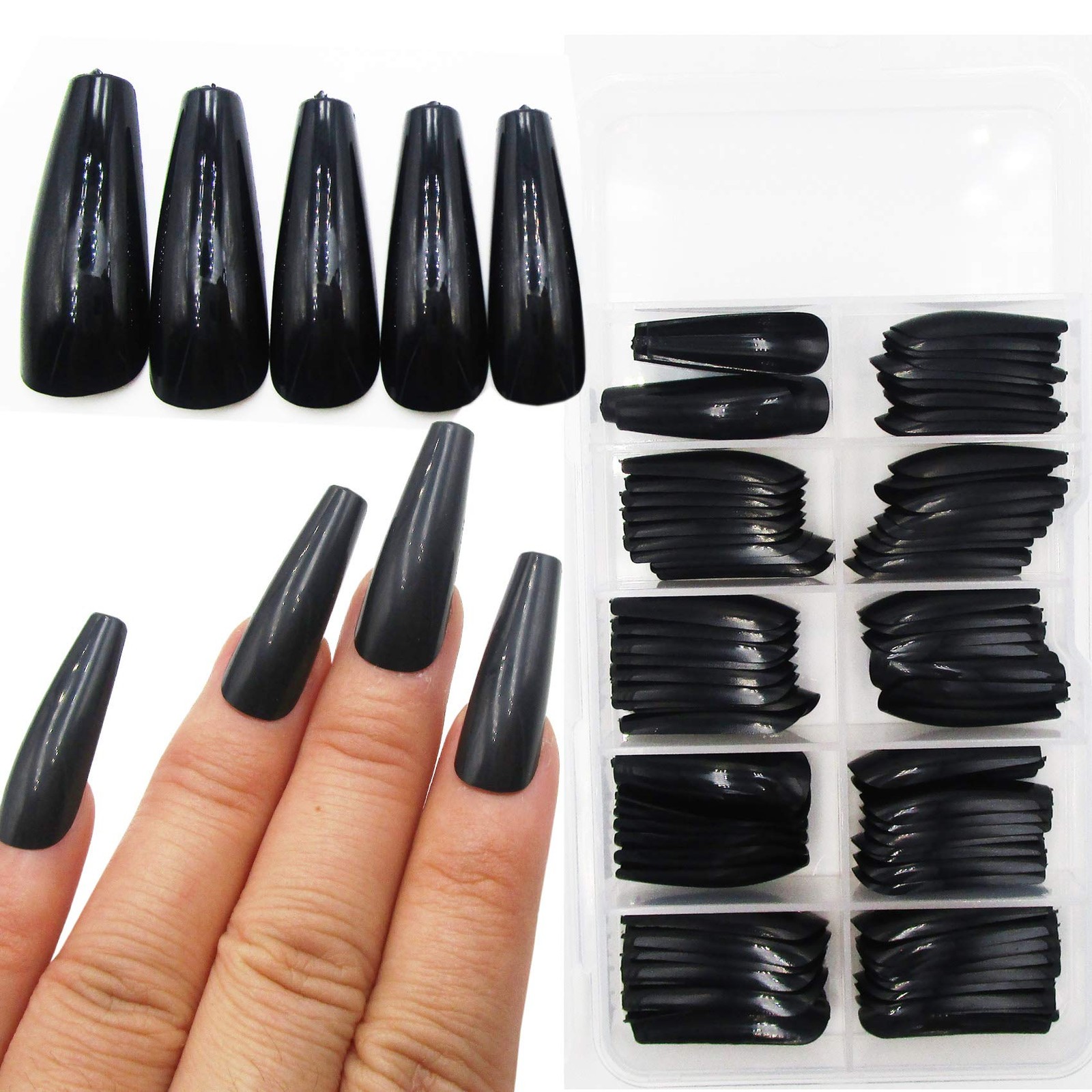 100pc Colored Coffin Press on Nails Long Ballerina False Fake Nail Tips Full …