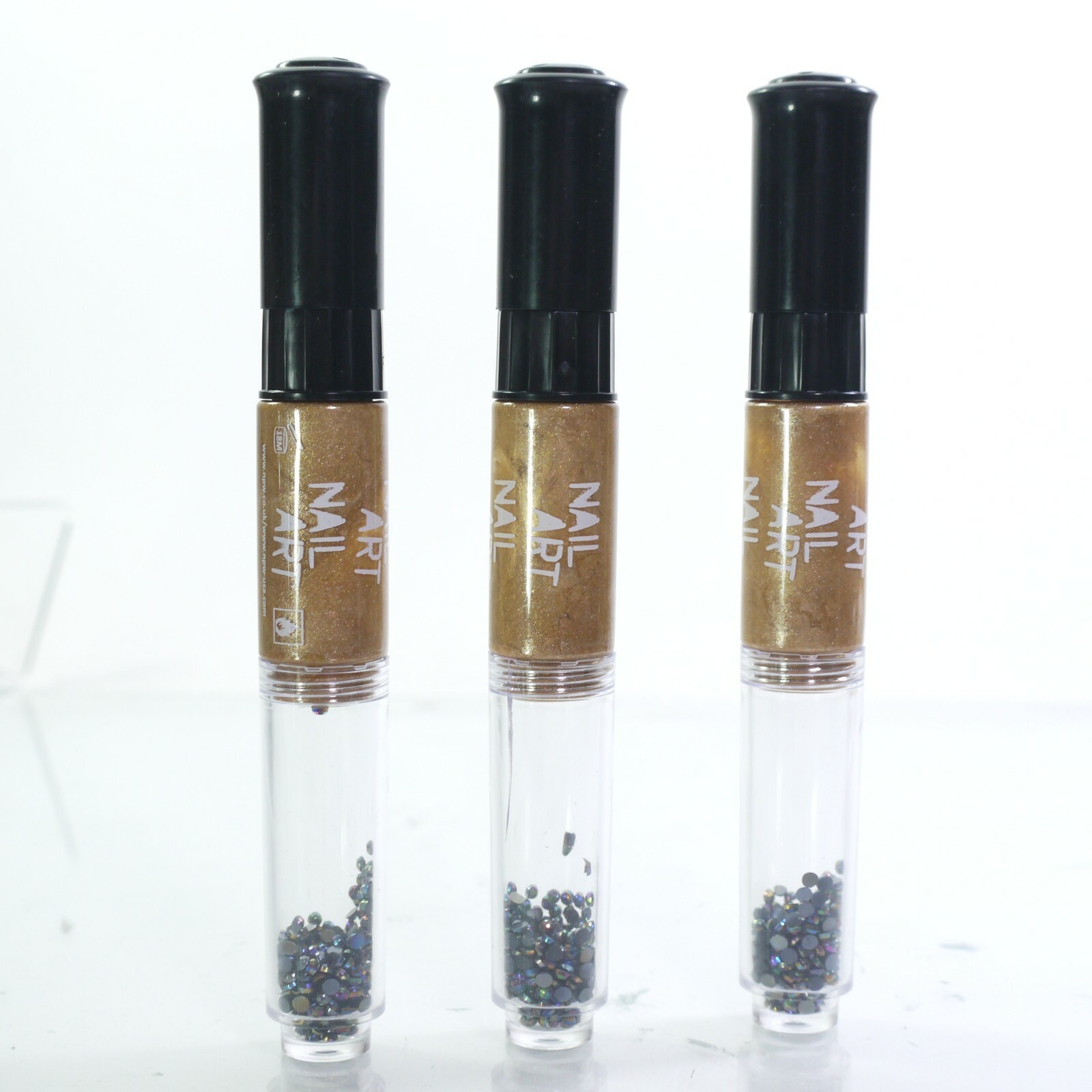 LOT OF 3 NPW NAIL ART;GEMS + BRUSH+ NIB. ALL IN: GOLD